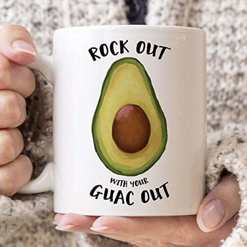 Avocado Coffee Mug Rock Out With Your Guac Out Microwave and Dishwasher Safe Ceramic Cup