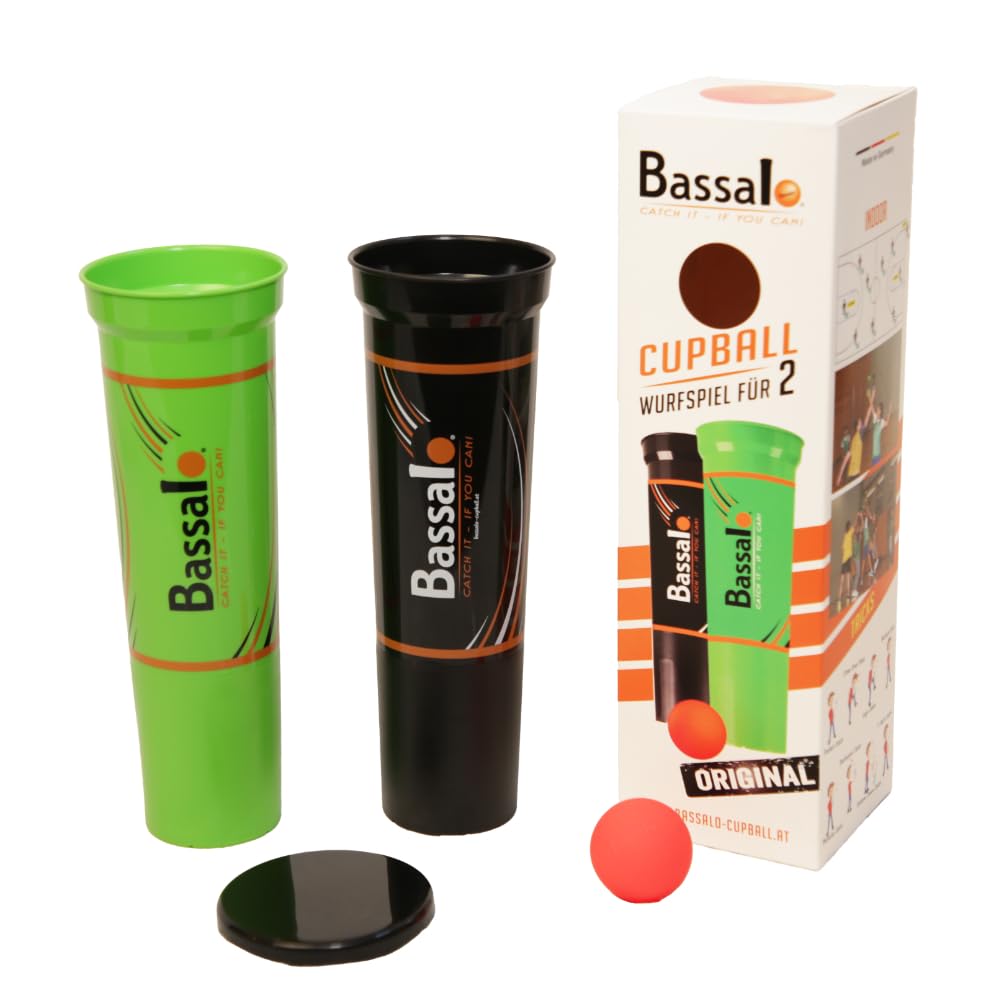 BASSALO Cupball - Starter Set for 2 Players - Outdoor Ball Sports Game for Children, Teens and Adults - 2 Cups, 1 Ball