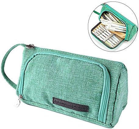 Large Capacity Pen Pencil Case- Cute Pencil Pouch Bag Student Office Pen Holder Case - Multi-Use Stationary Case Makeup Cosmetic Bag (Green)