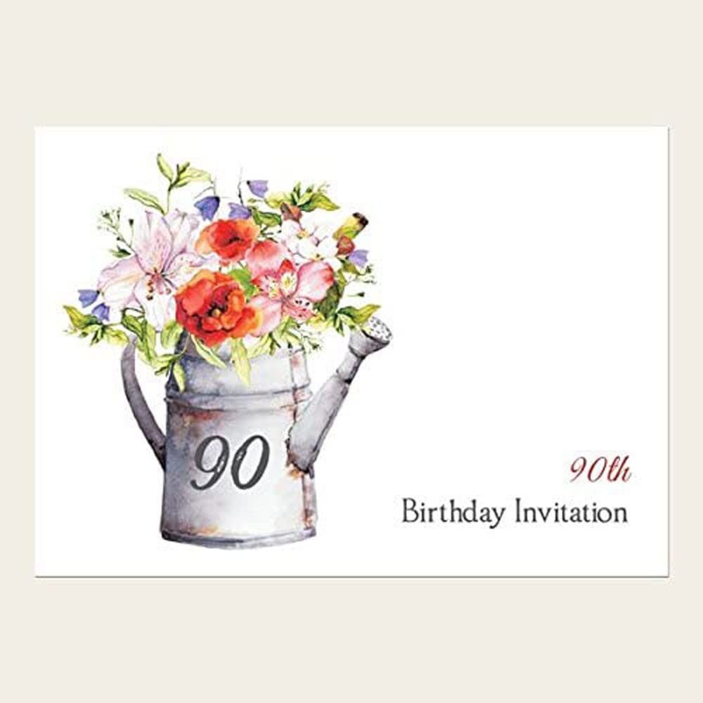 Dotty about Paper Birthday Party Invitations - Watering Can Flowers - Pack of 10-90th. Celebration, Birthday, Family, Friends, Hobby, Gardening, Watercolours. Envelopes Included. (695)
