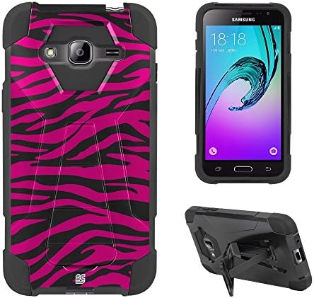 Fxclusive For Samsung Galaxy J3, Galaxy Express Prime, Galaxy AMP PrimeArt Image Design Heavy Duty Rugged Impact Hybrid Hard Shell Case Kickstand Protective Cover - Black Zebra