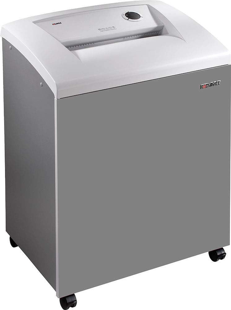 Dahle 40534 High Security Shredder, Gray, 12" Feed Width, 8/10 Sheet Capacity, 38 gal. Waste Volume, 1mm x 4.7mm Extreme Cross Cut Particle Size, P-7 Security Level, Auto Oiler, 23 f/min. Speed