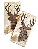 Deer Head Rustic Lodge Cotton Kitchen Towels Set of 2