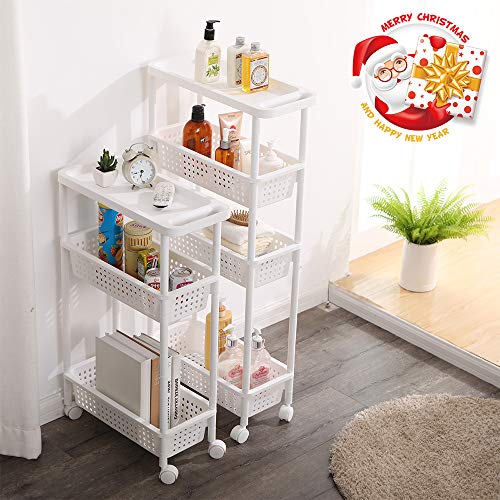 Aogist 3-Tier Slim Storage Cart Utility Storage Tower Mobile Shelving Unit Storage Cart for Kitchen Bathroom Bedroom Office Laundry Room Narrow Places