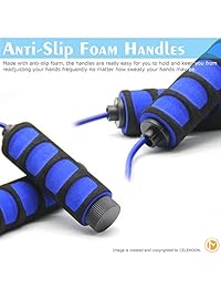 celemoon ligero cable ajustable niños cuerda de saltar con asas de agarre de espuma antideslizante y bolsa de almacenamiento, 9 pies