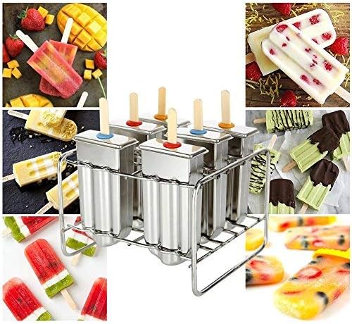 Yosoo Stainless Steel Popsicle Mold Set of 6 with Stainless Steel Stick Holder Base and Wooden Popsicle Sticks - Image 3