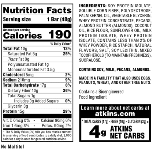 Atkins Vanilla Pecan Crisp Protein Meal Bar, High