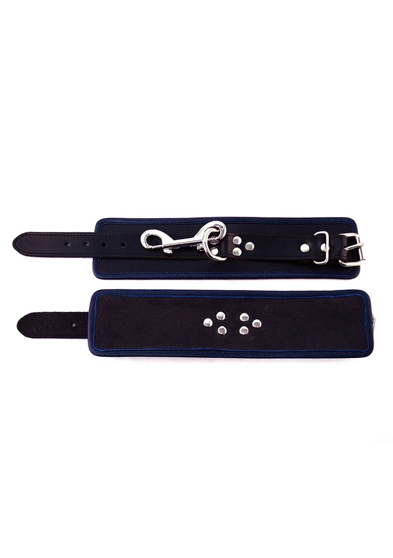 Rouge Garments Black/Blue Plain Leather Wrist Cuffs with Colour Piping
