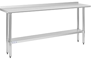 Hally Stainless Steel Table for Prep & Work 14 x 72 Inches, NSF Commercial Heavy Duty Table with Undershelf and Backsplash fo