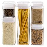 LEFFBERG - Airtight Storage Containers Set of 5 - Best Kitchen Dry Food Containers with Lids - Clear Plastic Food Storage Containers - Cereal Storage Containers- Airtight Canister - Tubberware Set.