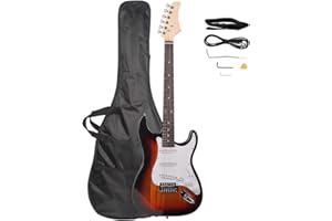 GUANGSHUOHUI 39 Inch Rosewood Fingerboard Electric Guitar,Electric Guitar Beginner Kit Solid Body Full Size Pick Up for Starter, with Bag, Picks, Capo, Strap, Cord,Allen Wrench, Tremolo Arm (Sunset Color)