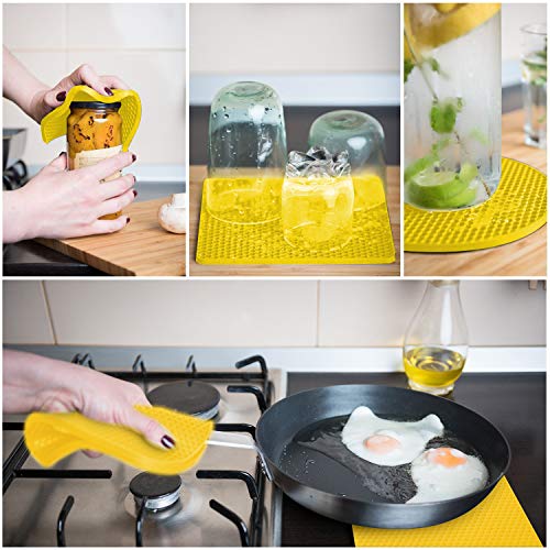 Potholders and Silicone Trivet Mats. Our 7 in 1 Multi-Purpose Kitchen Tool is Heat Resistant to 440°F, Non-slip,durable, flexible easy to wash and dry. 4 Pot Holders By Q's INN. - Thumbnail 6