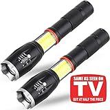 LED Tactical COB Flashlight 2 Pack, XML-T6 High Lumens Magnetic Base Flashlights, 6 Modes Zoom Handheld Work Light As Seen On TV Taclight LED Flashlight Lantern for Camping, Emergency