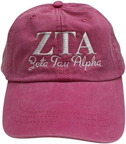 Zeta Tau Alpha (S) Hot Pink Designer Sorority Baseball Hat Greek Letter Sports Cap with White Thread One Size Adjustable Strap