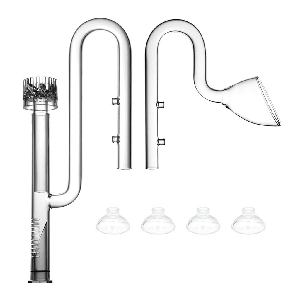 LINLAN 17mm Glass Lily Pipe with Skimmer, Inflow and Outflow, Fits 16/22mm (5/8" i.d.) Filter Hose for Aquarium Planted Tank