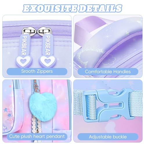 Amythe Kawaii 3-Piece Primary Girl's Backpack Set, School Bag, School Bag for Girls, College Lightweight for CP CE CM 6-12 Years L-Blue