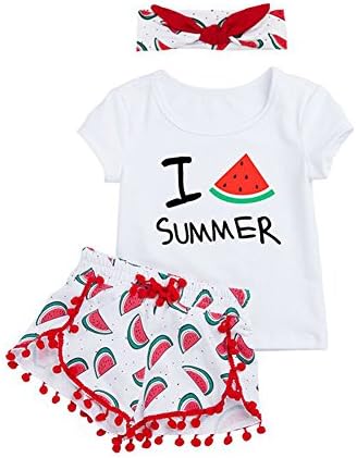 Girl Baby Shorts Sets Watermelon 3Pcs T-Shirt + Short + Headband Infant Toddler Clothing Set