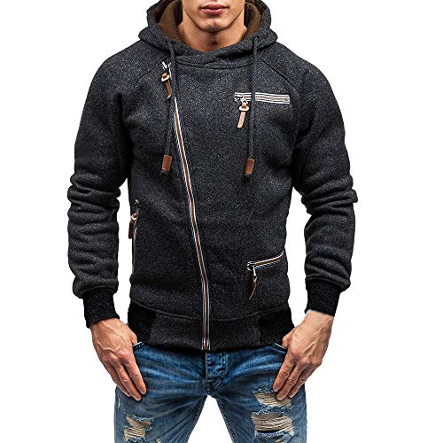 MODOQO Men's Long Sleeve Zipper Hoodies Pullover Sweatshirt Cotton Coat Outwear(Black,2XL)