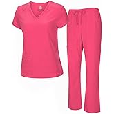 Natural Uniforms Women's Cool Stretch V-Neck Top and Cargo Pant Scrub Set with Regular and Petite Sizes