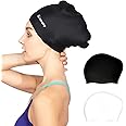 Keary 2 Pack Updated Silicone Swim Cap for Long Hair Women Girl Waterproof Bathing Pool Swimming Cap Cover Ears to Keep Your Hair Dry, 3D Soft Stretchable Durable and Anti-Slip, Easy to Put On and Off
