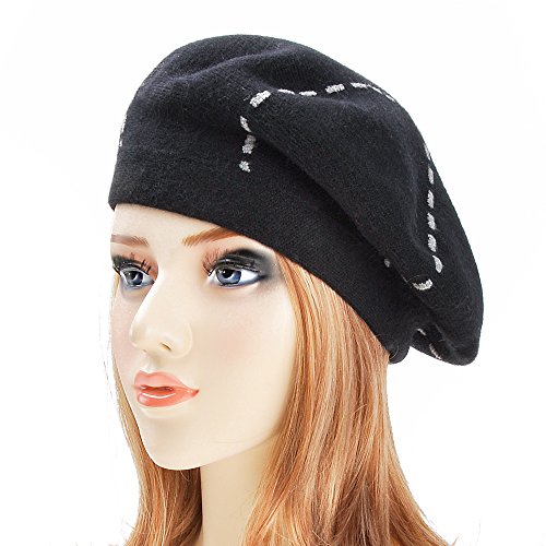 ZLYC Womens Reversible Cashmere Beret Hat Double Layers French Beret, Black
