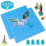 3D Printing Pen Mat, Splaks 2 Pack Silicone Design Mat with Basic Template, Best Heat Resistant 3D Pen Drawing Tools with 4 Silicone Finger Caps