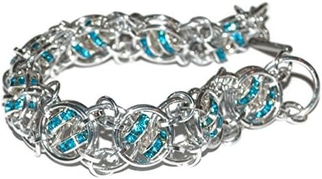 Aqua Crystal Helix Rhinestone Silver-Tone Chainmail Bracelet (Design by Michelle Brennan)