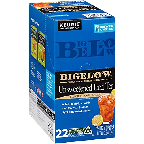 Bigelow Unsweetened Iced Black Tea with Lemon Keurig K Cup Pods, 22