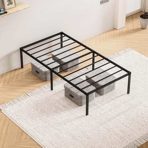 SAOFILY Base Cama Individual, Hierro Metálico, 45 cm de Alto con Espacio de Guardado Debajo para Sus Estructuras, Fácil de Montar y Gran Capacidad de Carga (100x190 CM / 39.37x74.8 Pulgadas)