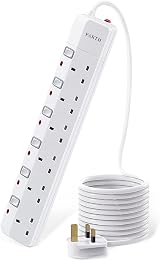 PARTH 6 Way Surge Protected Extension Lead 3m Cable Individual Switches UK