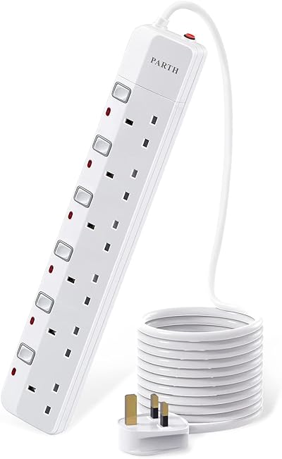 PARTH Surge Protected Extension Lead 5M 6 Way Power Strip with Individual