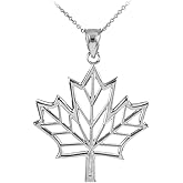 Fine 925 Sterling Silver Maple Leaf Open Design Pendant Necklace