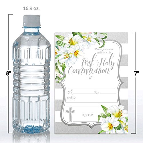 image for Watercolor Floral Lilies First Holy Communion Religious Party Invitati