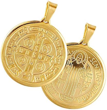 Gold Stainless Steel Saint Benedict Devil Chasing Medal Holy Pendant