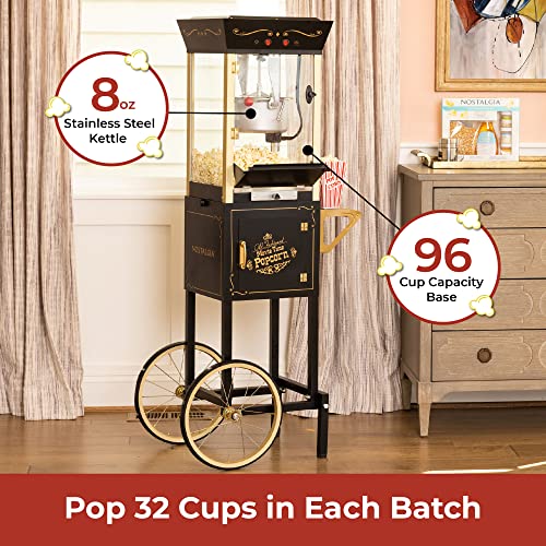 Nostalgia Popcorn Maker Professional Cart 8 Oz Kettle Makes Up to 32