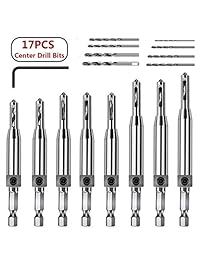 Juego de brocas centrales (16 piezas), Zinmond con bisagras autocentradas para perforadora de agujeros de carpintería para puerta de armario 5 64 pulgadas, 7 64 pulgadas, 9 64 pulgadas, 11 64 pulgadas, 13 64 pulgadas, 0.197 in, 1 4 pulgadas, con 1 llave h