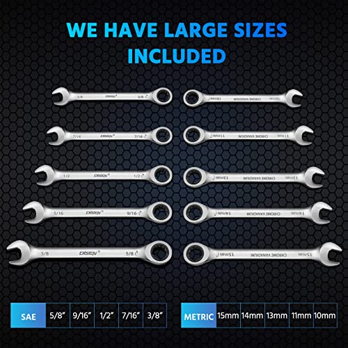 DISEN 10Pcs Ratcheting Wrench Set SAE & Metric Ratchet Wrench Set with
