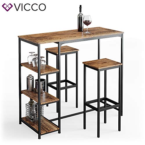 Vicco Bartisch Set 2 Barhocker Fyrk Stehtisch Bartresen 3 Ablagen Küchenhocker – Bild 8