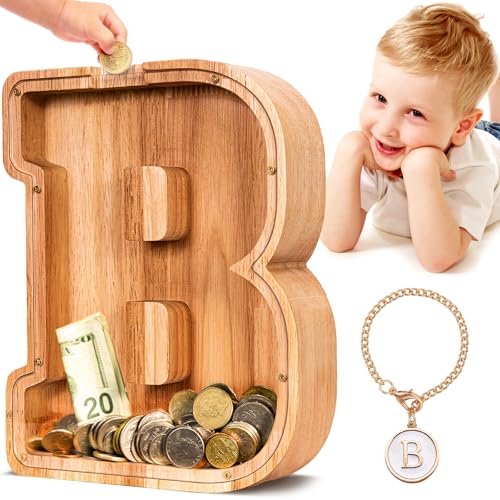 Summidate Spardose Für Kinder Junge, Personalisiert Holz Großes Sparschwein, Unzerbrechliches Buchstabe A-Z Sparbüchse Für Kinder Mädchen, Erwachsene, Geschenk&Amp;Dekoration