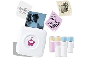 VRETTI Portable Thermal Printer - Mini Bluetooth Mobile Printer with 10 Rolls Paper - Sticker Printer Compatible with Android & iOS - Wireless Pocket Picture Printer for iPhone Listing Notes Journal DIY