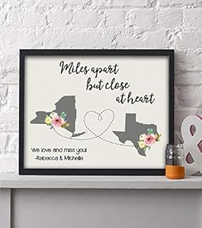 CANARY ROAD "Miles Apart but Close at Heart" Two State or Country Art Print – Long Distance Gift, Optional Frame Available