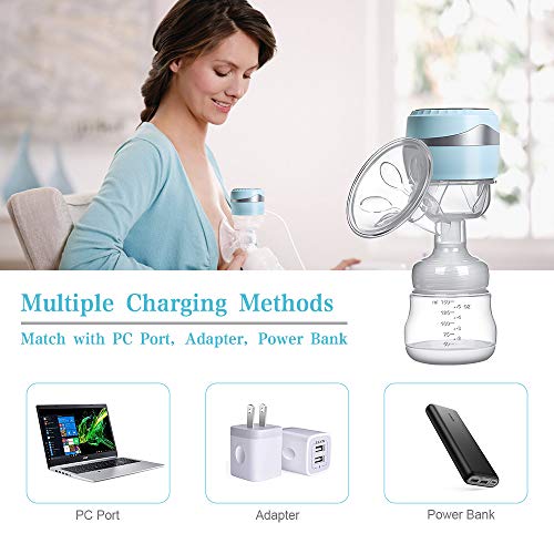 PiAEK Electric Breastfeeding Pumps, Integrated Portable Milk Breast Pump Rechargeable Battery Adjustable Massage Suction (Include 2 Pcs Nursing Pads Free) - Thumbnail 3