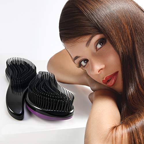 Detangling Hair Brush Gift Set - Two Piece No Pain Glide Thru Detangler Brushes For Curly Straight Wavy Wet & Dry Thick or Thin Tangle Hair Women Men Kids Hairbrush Teezer Comb Sets (Black & Purple)
