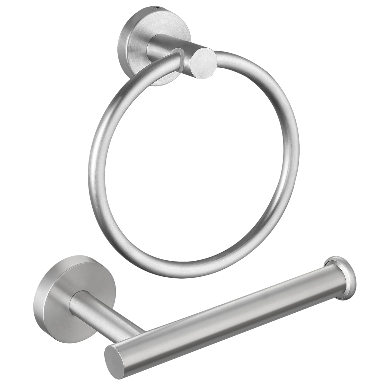 Towel Ring & Toilet Paper Holder, 2 Piece Bathroom Hardware Set, Stainless Steel SUS304, Hand Towel Hanger & Toilet Roll Holder, Sturdy Bathroom Accessories for Home or Kitchen Brushed Nickel