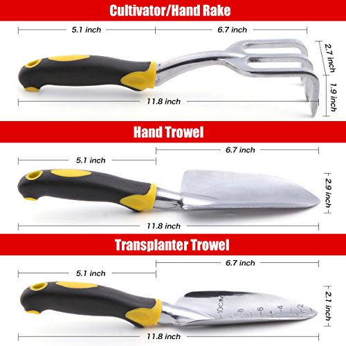 Garden Tools Set and Garden Gloves with Claws for Women and Men Garden Hand Tools Gardening Tool Kit includes Trowel, Transplant Trowel and Cultivator Garden Gift Ideas - Thumbnail 2