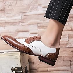 HuitJours Men Brogues Wingtip Lace up Brown White
