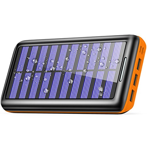 Solar Charger BERNET 24000mAh Ultra High Capacity Portable Solar Power Bank and 3 USB Ports External Battery Pack Phone Charger for iPhone iPad Samsung HTC Cellphones and More (Orange)
