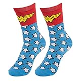 Bioworld (1 Pair) Women's Wonder Woman Crew Socks, D.C. Comic Books, Fits Ladies Shoe Size 5-10
