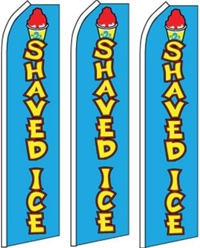 3 Swooper Flutter Feather Banner Flags SHAVED ICE Ice Cup Blue Yellow Red