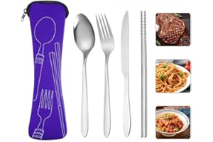 4-piece Cutlery Set, Rust-resistant Stainless Steel Utensils, Suitable for Travel, Camping, Picnics, Work, and Hiking (Purple